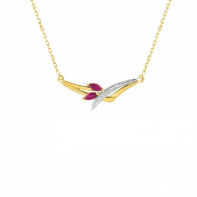 Collier or 18 carats bicolore rubis navettes et diamants