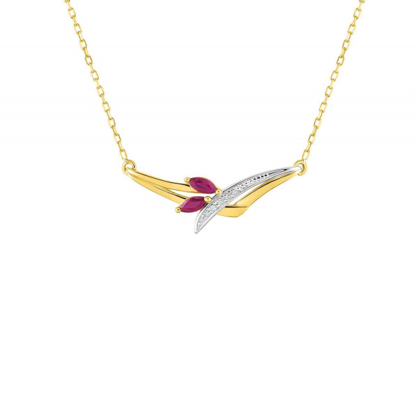 Collier or 18 carats bicolore rubis navettes et diamants