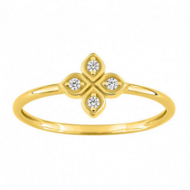 Bague femme Or jaune 18 carat trèfle diamants