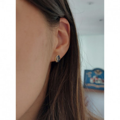 Boucles d'oreilles or 18 carats clous non pendant bicolore saphirs