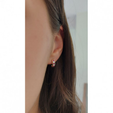 Boucles d'oreilles or 18 carats demi créoles rubis diamants