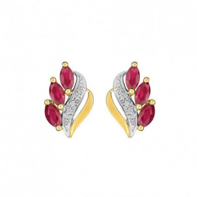 Boucles d'oreilles or 18 carats clous non pendant bicolore rubis