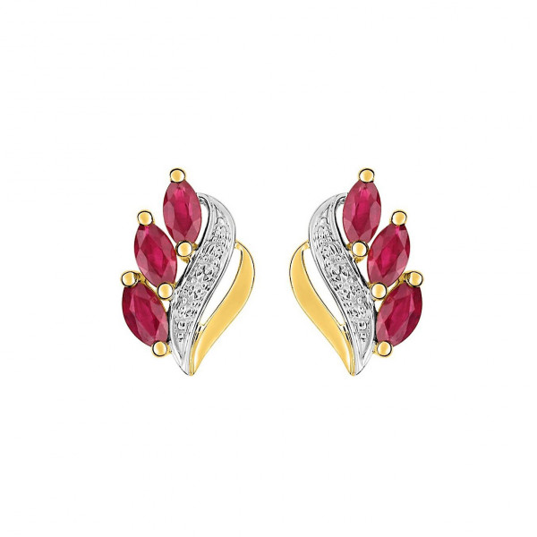 Boucles d'oreilles or 18 carats clous non pendant bicolore rubis