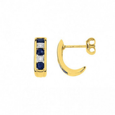 Boucles d'oreilles or 18 carats demi créoles saphirs diamants