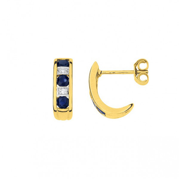 Boucles d'oreilles or 18 carats demi créoles saphirs diamants