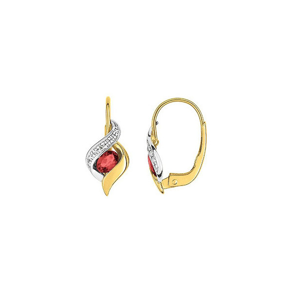 Boucles d'oreilles or 18 carats Dormeuses or jaune rubis diamant