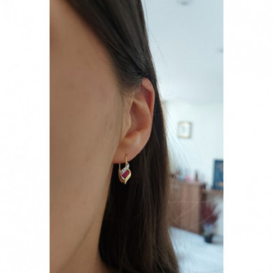 Boucles d'oreilles or 18 carats Dormeuses or jaune rubis diamant