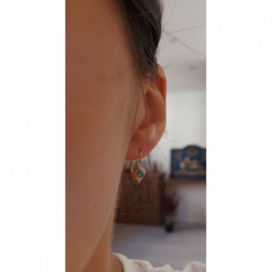 Boucles d'oreilles or 18 carats  Dormeuses émeraude diamant