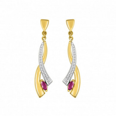 Boucles d'oreilles or 18 carats pendantes rubis
