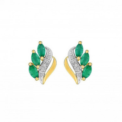 Boucles d'oreilles or 18 carats clous non pendant bicolore émeraudes