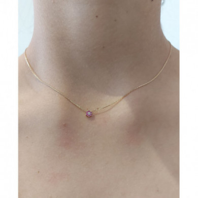 Collier or 18 carats fleur rubis diamants