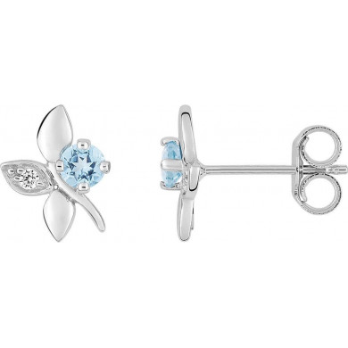 Boucles d'oreilles or 18 carats Feuille avec topaze bleue et diamants