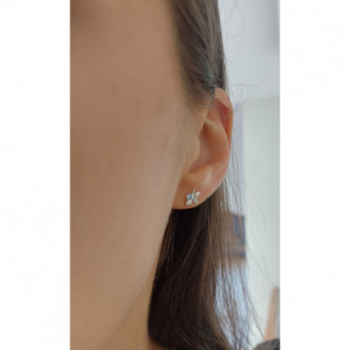 Boucles d'oreilles or 18 carats Feuille avec topaze bleue et diamants