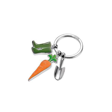 Porte clés  jardinage, bottes, carotte et pelle