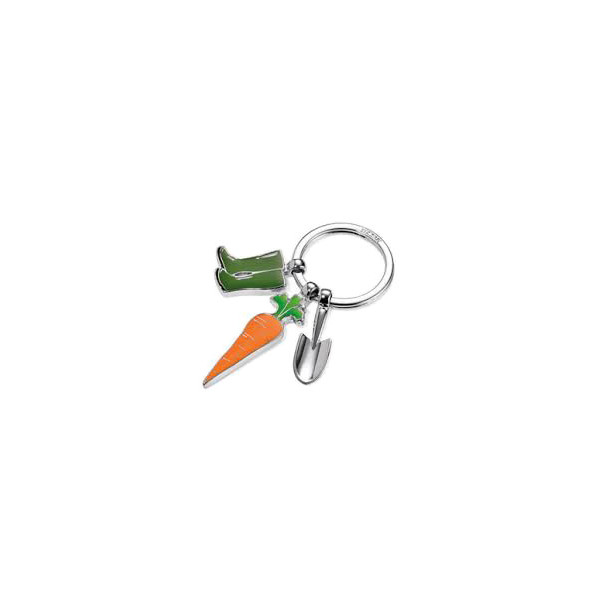 Porte clés  jardinage, bottes, carotte et pelle