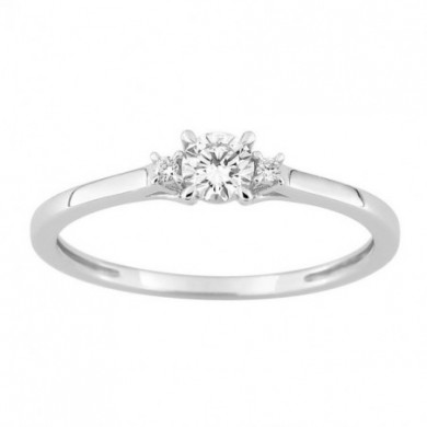 Bague femme Or  blanc 9 carats solitaire accompagné