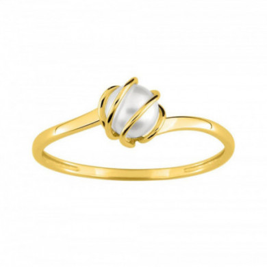Bague femme Or jaune perle de culture eau douce en cage