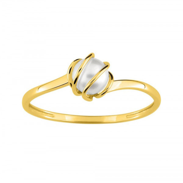 Bague femme Or jaune perle de culture eau douce en cage