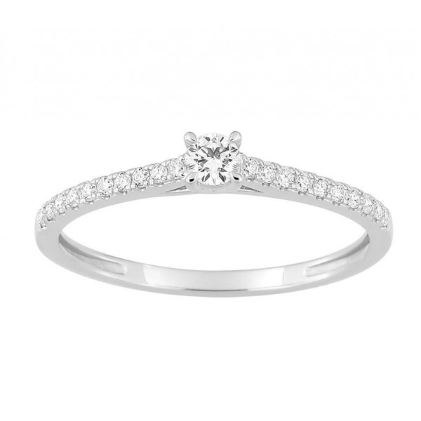 Bague femme or blanc solitaire accompagné 0,22 carat