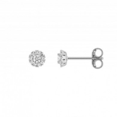 Boucles d'oreilles or puces ou clous diamant entourage 0,11 carat