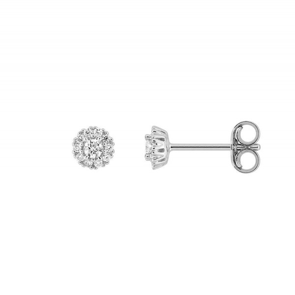 Boucles d'oreilles or puces ou clous diamant entourage 0,11 carat