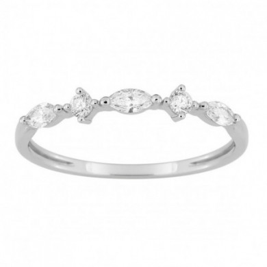Bague alliance Or blanc diamants navettes et ronds 0,23 carat