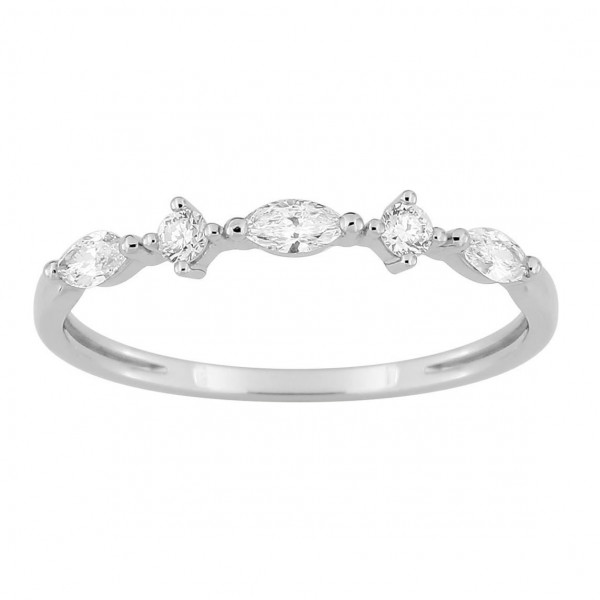 Bague alliance Or blanc diamants navettes et ronds 0,23 carat