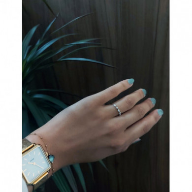 Bague alliance Or blanc diamants navettes et ronds 0,23 carat