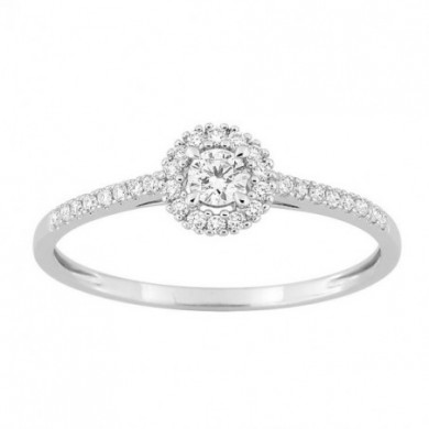 Bague femme Or blanc entourage diamants  0,22 carat