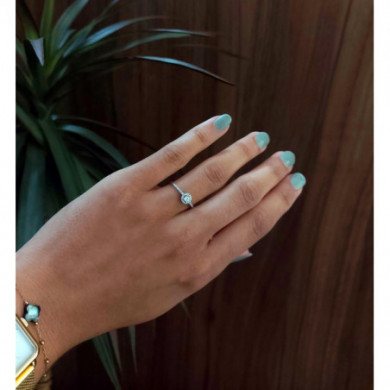 Bague femme Or blanc entourage diamants  0,22 carat