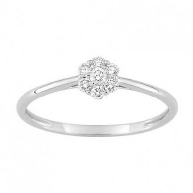 Bague femme Or blanc fleur diamants 0,15 carat