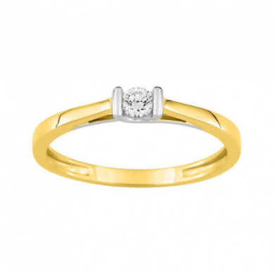 Bague femme Or solitaire diamant 0,10 carat or bicolore