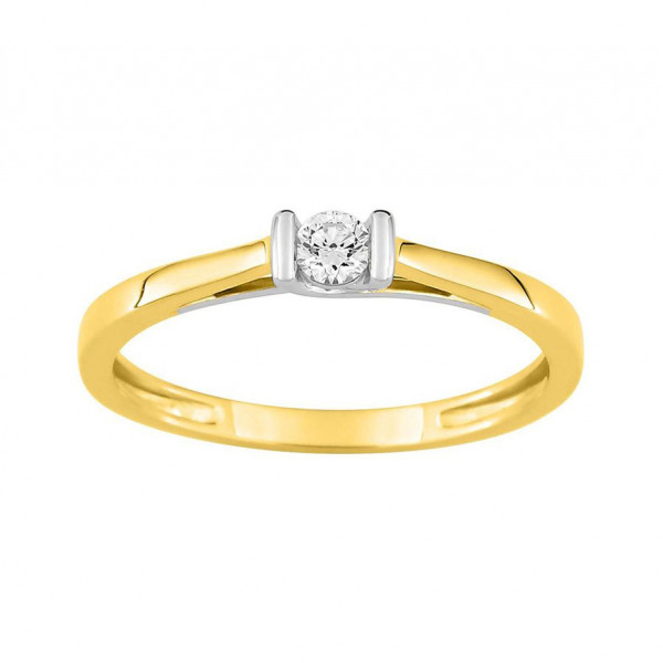 Bague femme Or solitaire diamant 0,10 carat or bicolore