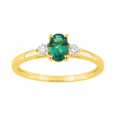 Bague femme Or jaune Emeraude ovale et diamants