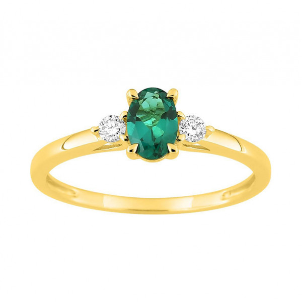 Bague femme Or jaune Emeraude ovale et diamants
