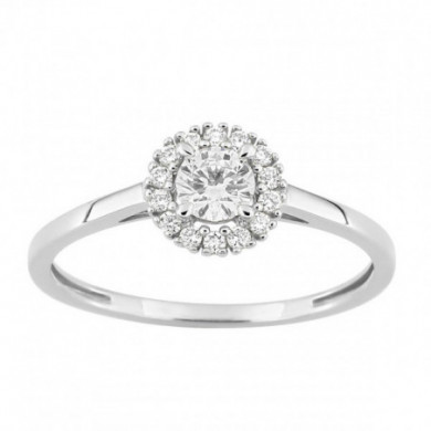Bague femme Or blanc entourage diamants 0,35 carats