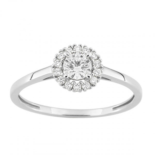 Bague femme Or blanc entourage diamants 0,35 carats