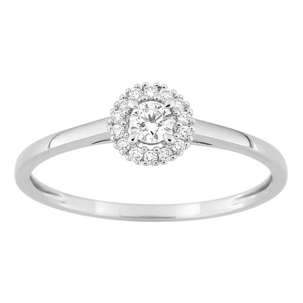 Bague femme Or blanc entourage diamants 0,15 carat