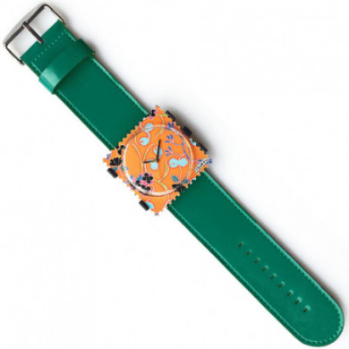 Bracelet montre S.T.A.M.P.S. cuir vernis vert