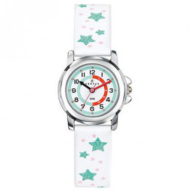 Montre pédagogique bracelet blanc et etoiles bleu et rose  CERTUS Junior