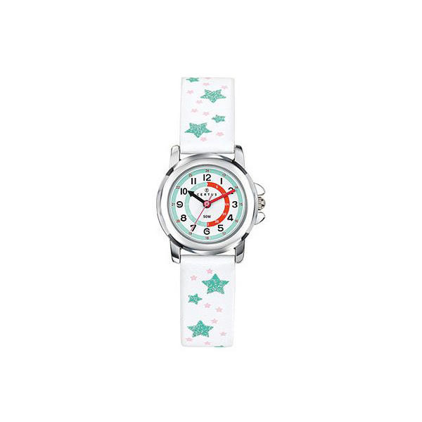 Montre pédagogique bracelet blanc et etoiles bleu et rose  CERTUS Junior