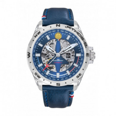 Montre homme automatique argenté cuir bleu Patrouille De France