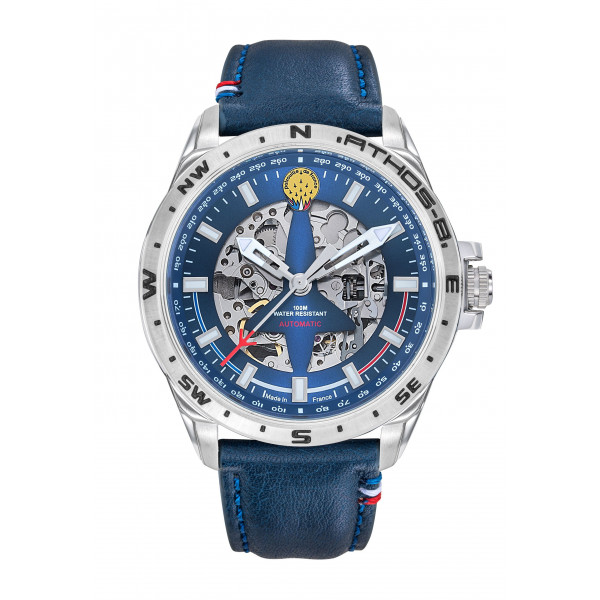 Montre homme automatique argenté cuir bleu Patrouille De France