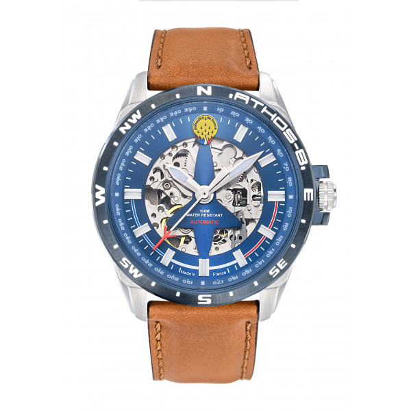 Montre homme automatique Bleu Cuir marron Patrouille De France
