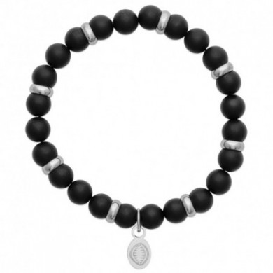 Bracelet acier homme perles agate noire mate