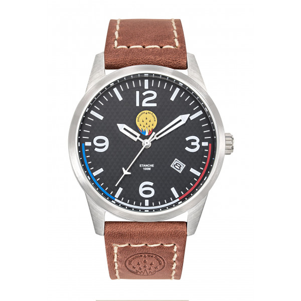 Montre homme quartz argenté Cuir marron Patrouille De France