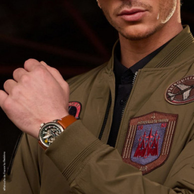 Montre homme automatique argenté Cadran Vert Cuir Marron Patrouille De France