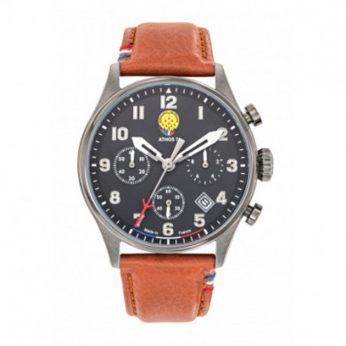 Montre homme quartz Cadran Noir Bracelet Marron Patrouille De France