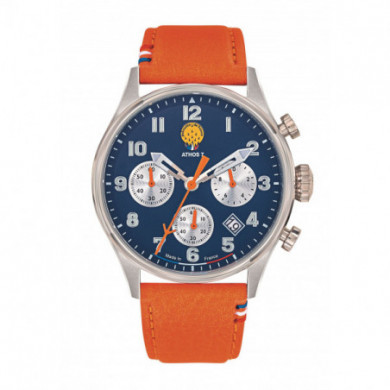 Montre homme quartz argenté cadran bleu cuir orange Patrouille De France