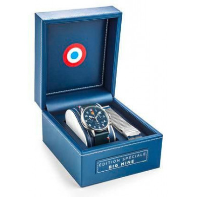 Montre homme quartz argenté cuir bleu Patrouille De France